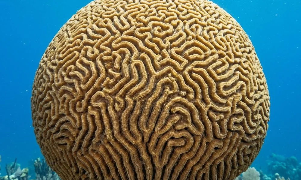 Brain coral with intricate brain-like grooves.