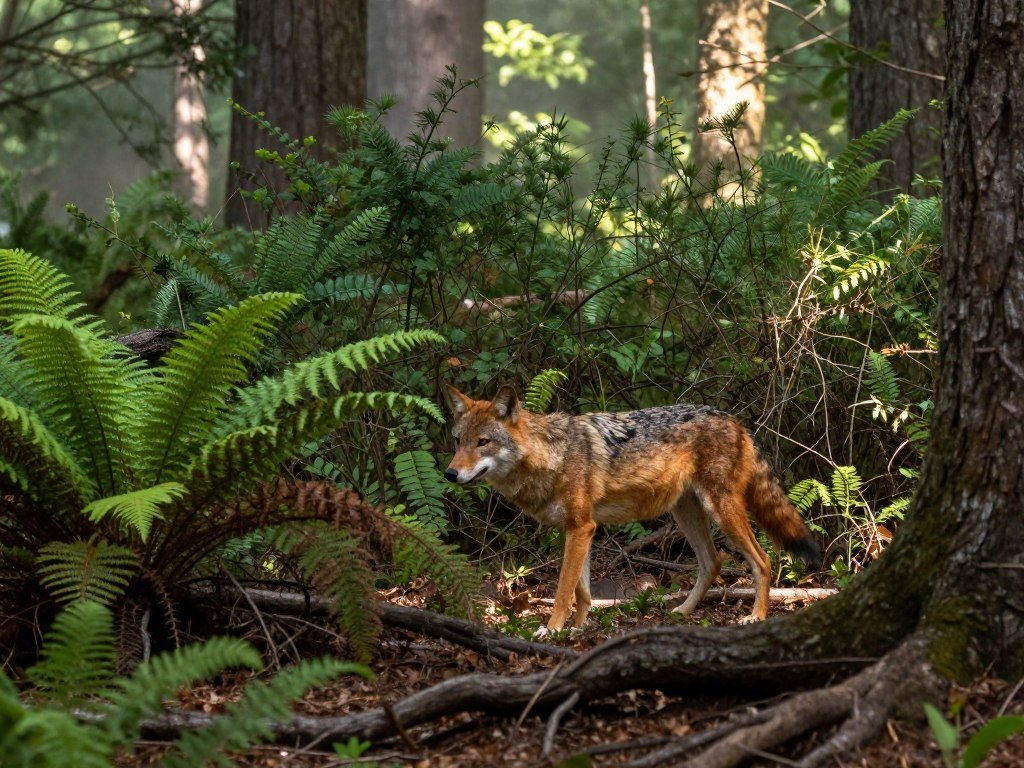 A red wolf moves through forest cover in North Carolina A red wolf moves through forest cover in North Carolina